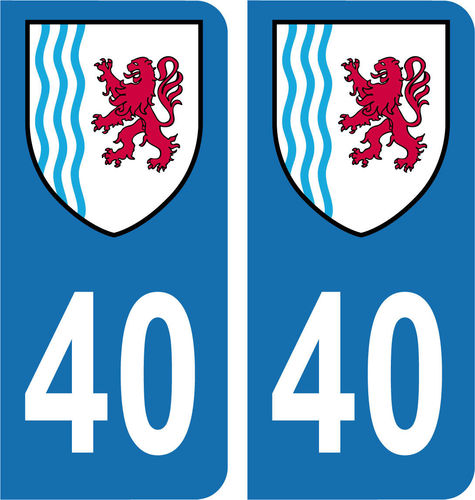 2 Stickers French Department 40 Plate Registration