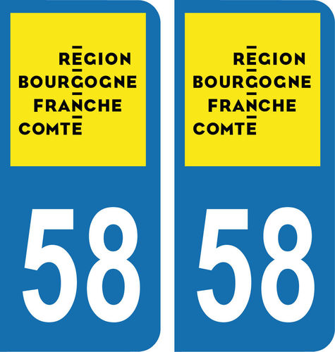2 Stickers French Department 58 Plate Registration