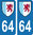2 Sticker style AUTO Plaque Bleu département 64