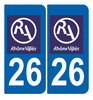 2 Sticker style AUTO Plaque Bleu département 26 RA