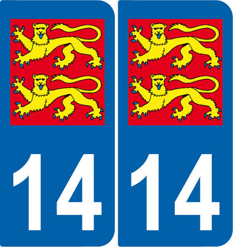 2 Stickers French Department 14 Plate Registration
