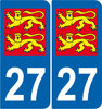 2 Sticker style AUTO Plaque Bleu département 27 LIONS