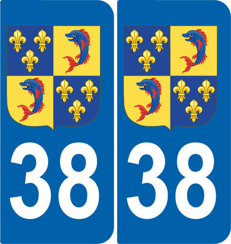 2 Stickers French Department 38 Plate Registration