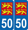 2 Sticker style AUTO Plaque Bleu département 50 LIONS