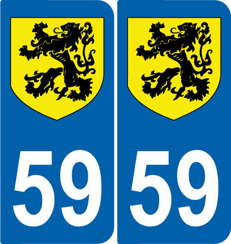 2 Stickers French Department 59 Plate Registration