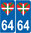 2 Sticker style AUTO Plaque Bleu département 64 COEUR