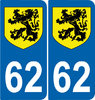 2 Sticker style AUTO Plaque Bleu département 62 LION