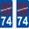 2 Sticker style AUTO Plaque Bleu département 74 HAUTE SAVOIE