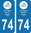 2 Sticker style AUTO Plaque Bleu département 74 BLASON