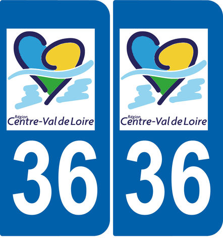 2 Stickers French Department 36 Plate Registration