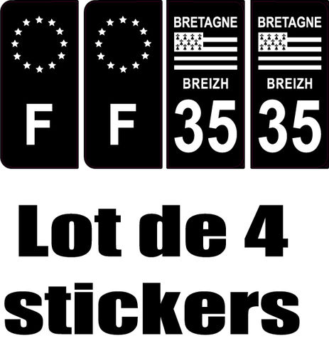 4 Stickers style AUTO Plaque Noir F+département 35