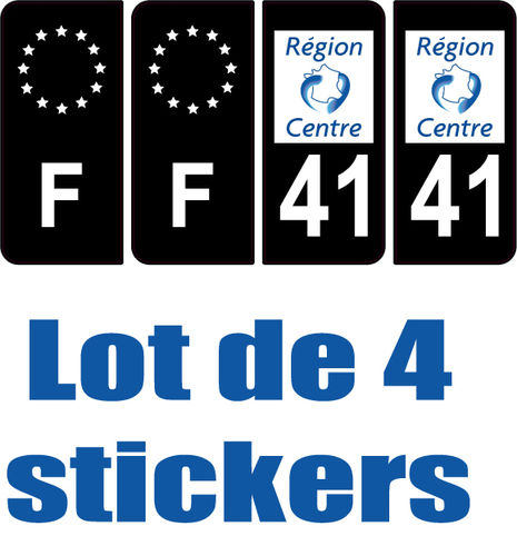 4 Stickers style AUTO Plaque Noir F+département 41