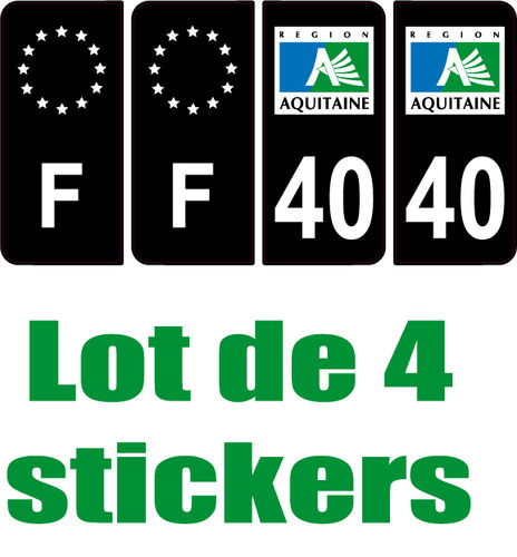 4 Stickers style AUTO Plaque Noir F+département 40