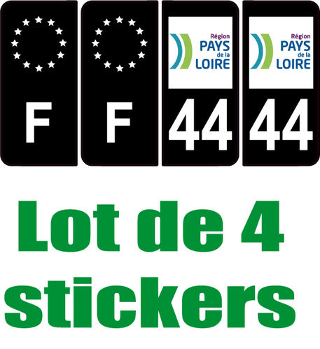 4 Stickers style AUTO Plaque Noir F+département 44
