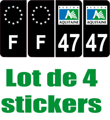 4 Stickers style AUTO Plaque Noir F+département 47