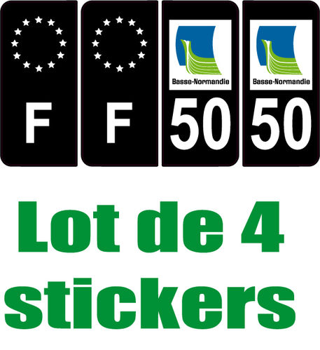 4 Stickers style AUTO Plaque Noir F+département 50
