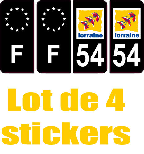 4 Stickers style AUTO Plaque Noir F+département 54