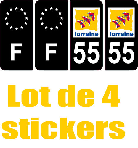 4 Stickers style AUTO Plaque Noir F+département 55