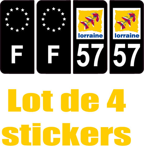 4 Stickers style AUTO Plaque Noir F+département 57