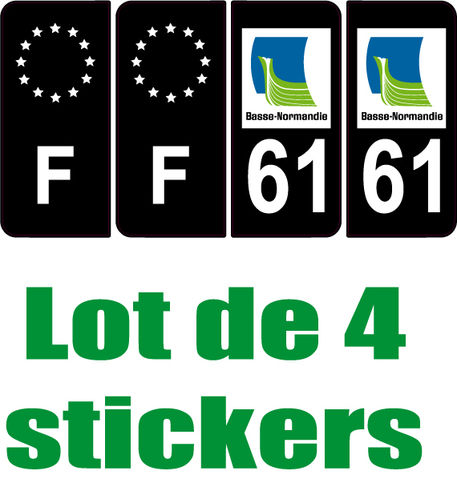 4 Stickers style AUTO Plaque Noir F+département 61