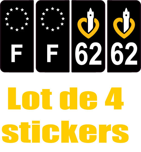 4 Stickers style AUTO Plaque Noir F+département 62