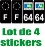 4 Stickers style AUTO Plaque Noir F+département 64
