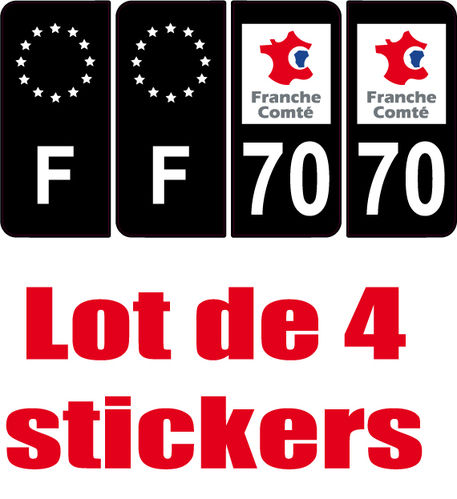 4 Stickers style AUTO Plaque Noir F+département 70