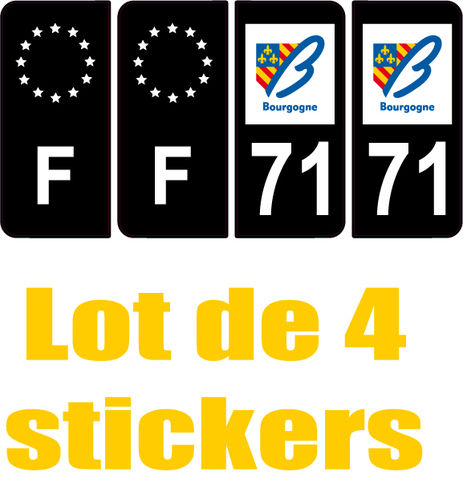 4 Stickers style AUTO Plaque Noir F+département 71