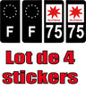 4 Stickers style AUTO Plaque Noir F+département 75