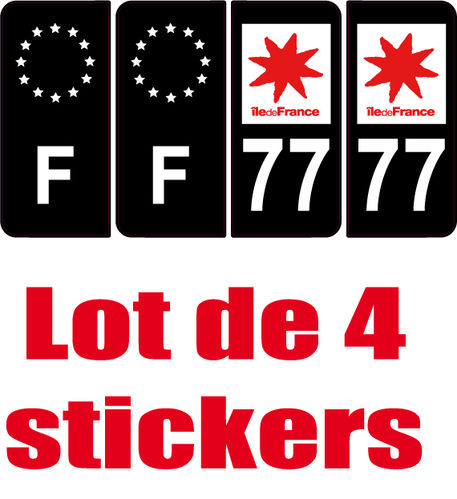 4 Stickers style AUTO Plaque Noir F+département 77