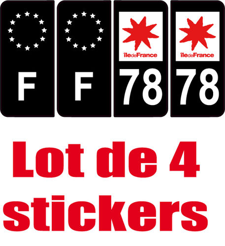 4 Stickers style AUTO Plaque Noir F+département 78