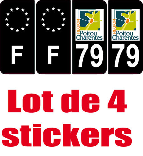 4 Stickers style AUTO Plaque Noir F+département 79
