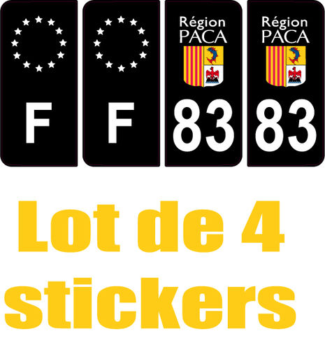 4 Stickers style AUTO Plaque Noir F+département 83