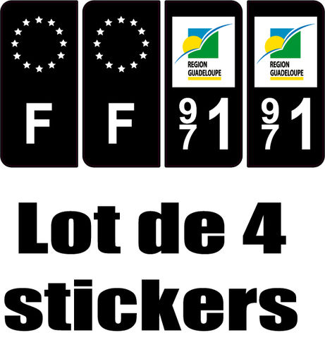 4 Stickers style AUTO Plaque Noir F+département 971