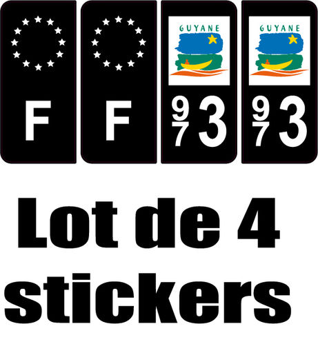 4 Stickers style AUTO Plaque Noir F+département 973