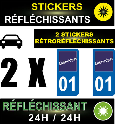 2 Stickers réfléchissants style AUTO département 01