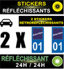 2 Stickers réfléchissant style AUTO Plaque département 01