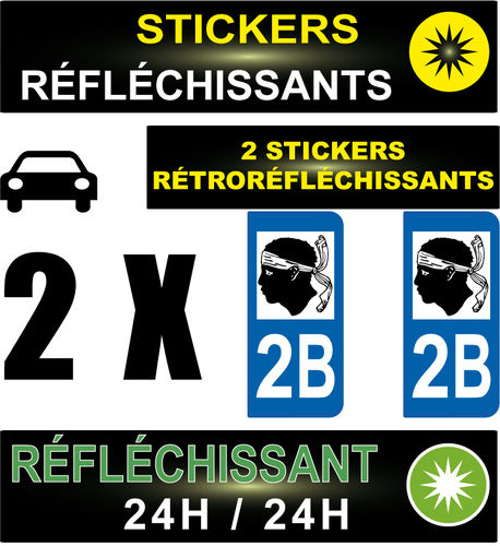 2 Stickers réfléchissant style AUTO Plaque département 2B