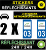 2 Stickers réfléchissant style AUTO Plaque département 03