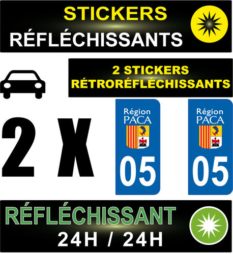 2 Stickers réfléchissant style AUTO Plaque département 05