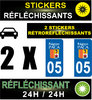 2 Stickers réfléchissant style AUTO Plaque département 05
