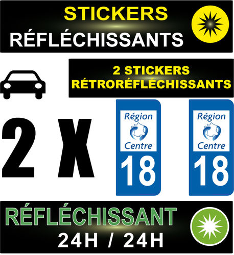 2 Stickers réfléchissant style AUTO Plaque département 18
