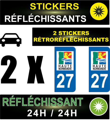 2 Stickers réfléchissant style AUTO Plaque département 27