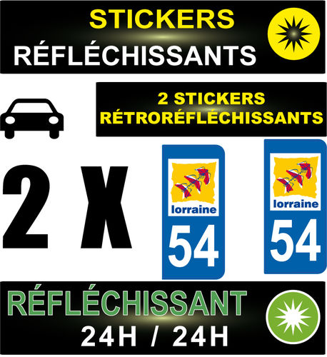 2 Stickers réfléchissant style AUTO Plaque département 54