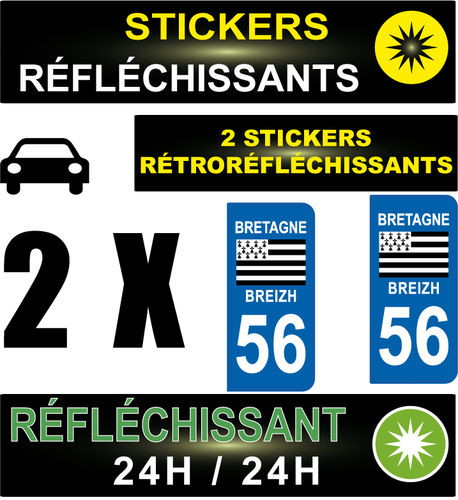 2 Stickers réfléchissant style AUTO Plaque département 56