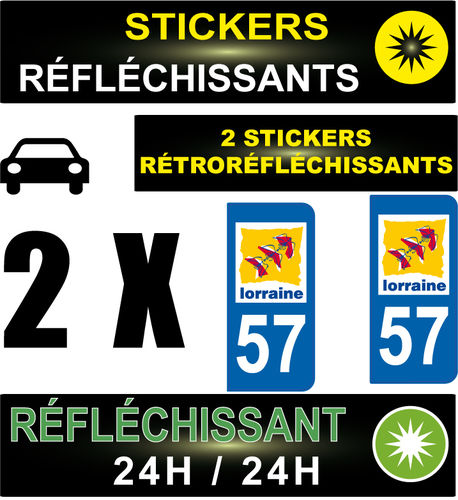 2 Stickers réfléchissant style AUTO Plaque département 57