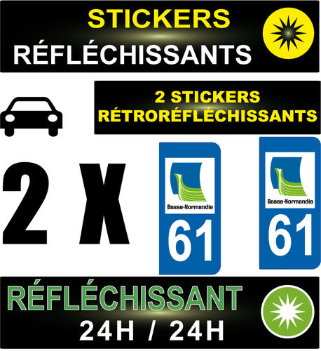 2 Stickers réfléchissant style AUTO Plaque département 61
