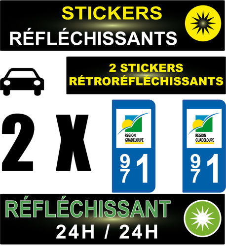2 Stickers réfléchissant style AUTO Plaque département 971