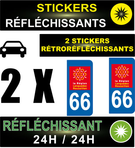 2 Stickers réfléchissant style AUTO Plaque département 66