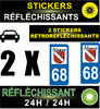 2 Stickers réfléchissant style AUTO Plaque département 68